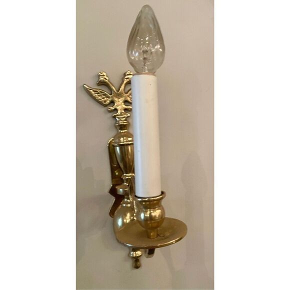 Vintage Fedral Style Solid Brass Wall Sconse 1 Light Eagle - Picture 2 of 5